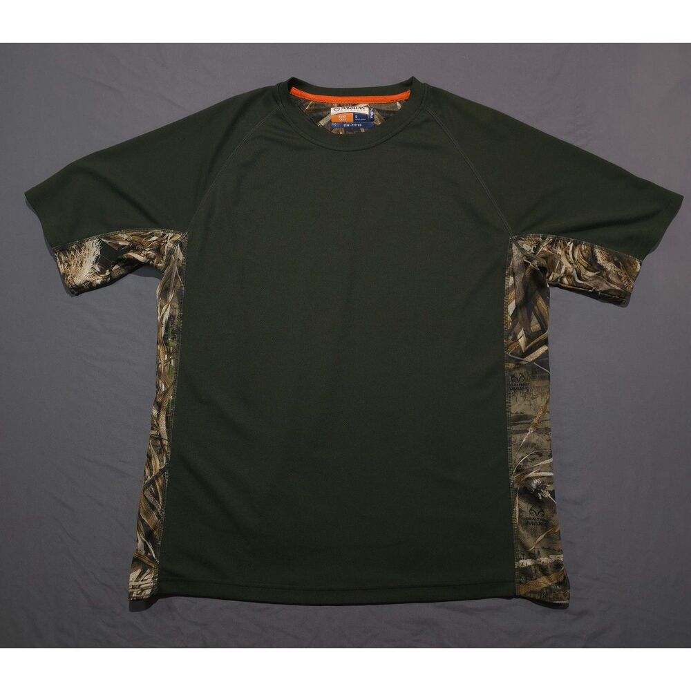 Magellan Outdoors Mens Large Camo Side Panel Performance T Shirt Hunting Green